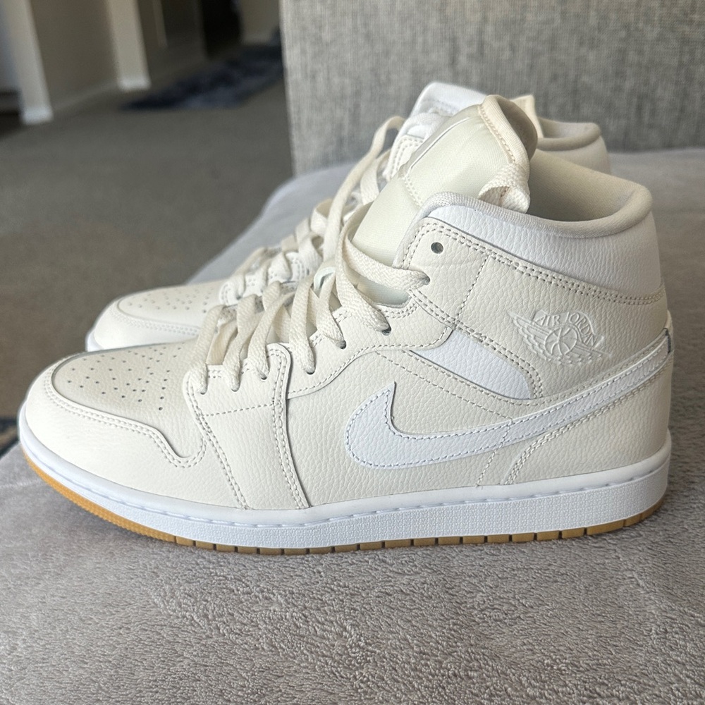 Nike Air Jordan 1 Mid White and Cream Sneakers